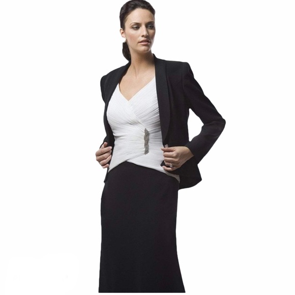 Alexander By Daymor Couture 7001 Surplice Brooch Accented Gown black & white